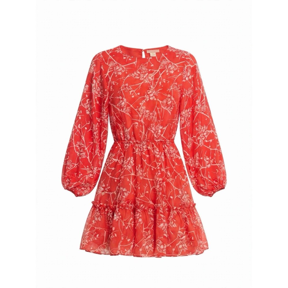Flying Tomato M Red Short Dress Resort Vacation Floral Balloon Sleeve